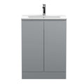 Hudson Reed Urban Floor Standing 2 Soft Close Door Vanity Unit with Minimalist Basin, Modern Vanity Unit in Satin Grey, 600mm