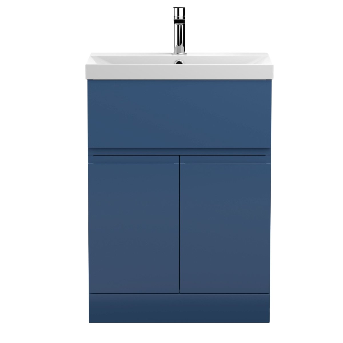 Hudson Reed Urban Floor Standing 2 Door 1 Drawer Vanity Unit with Thin-Edge Basin, Modern Vanity Unit in Satin Blue, 600mm