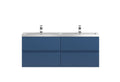 Hudson Reed Urban Wall Hung 4 Drawer Vanity Unit with Double Polymarble Basin, Modern Bathroom Furniture in Satin Blue, 1200mm