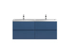 Hudson Reed Urban Wall Hung 4 Drawer Vanity Unit with Double Polymarble Basin, Modern Bathroom Furniture in Satin Blue, 1200mm