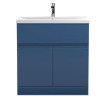Hudson Reed Urban Floor Standing 2 Door 1 Drawer Vanity Unit with Mid-Edge Basin, Durable Modern Vanity Unit in Satin Blue, 800mm