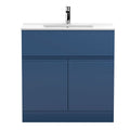 Hudson Reed Urban Floor Standing 2 Door 1 Drawer Vanity Unit with Minimalist Basin, Modern Vanity Unit in Satin Blue, 800mm