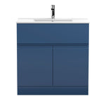 Hudson Reed Urban Floor Standing 2 Door 1 Drawer Vanity Unit with Minimalist Basin, Modern Vanity Unit in Satin Blue, 800mm