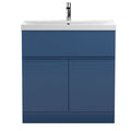 Hudson Reed Urban Floor Standing 2 Door 1 Drawer Vanity Unit with Thin-Edge Basin, Modern Vanity Unit in Satin Blue, 800mm