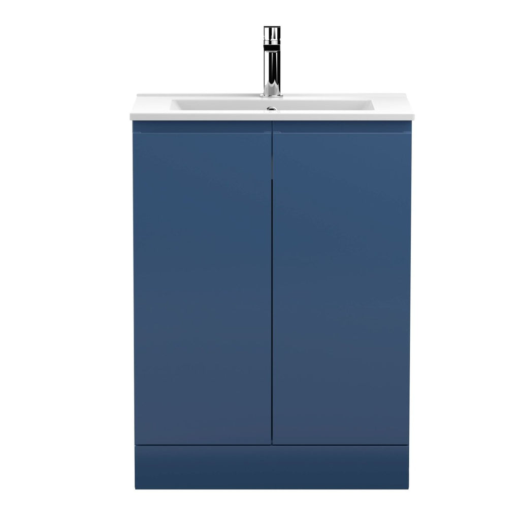 Hudson Reed Urban Floor Standing 2 Soft Close Door Vanity Unit with Minimalist Basin, Modern Vanity Unit in Satin Blue, 600mm