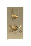 Nuie Aztec Twin Thermostatic Concealed Shower Valve with Diverter & 2 Outlet, Shower Accessories for Bathrooms, Brushed Brass