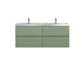 Hudson Reed Urban Wall Hung 4 Drawer Vanity Unit with Double Polymarble Basin, Modern Bathroom Furniture in Satin Green, 1200mm