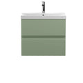 Hudson Reed Urban Wall Hung 2 Drawer Vanity Unit with Thin-Edge Ceramic Basin, Modern Bathroom Furniture in Satin Green, 600mm