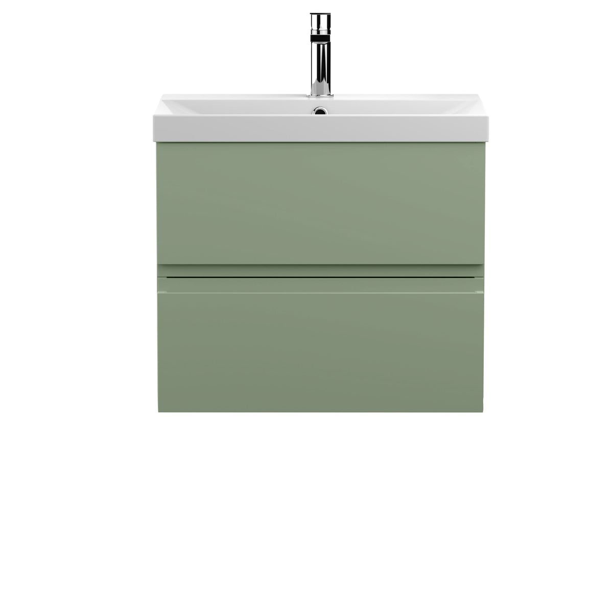 Hudson Reed Urban Wall Hung 2 Drawer Vanity Unit with Thin-Edge Ceramic Basin, Modern Bathroom Furniture in Satin Green, 600mm