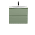 Hudson Reed Urban Wall Hung 2 Drawer Vanity Unit with Curved Ceramic Basin, Modern Bathroom Furniture in Satin Green, 600mm