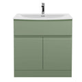 Hudson Reed Urban Floor Standing 2 Door 1 Drawer Vanity Unit with Curved Basin, Durable Modern Vanity Unit in Satin Green, 800mm