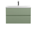 Hudson Reed Urban Wall Hung 2 Drawer Vanity Unit with Mid-Edge Ceramic Basin, Modern Bathroom Furniture in Satin Green, 800mm