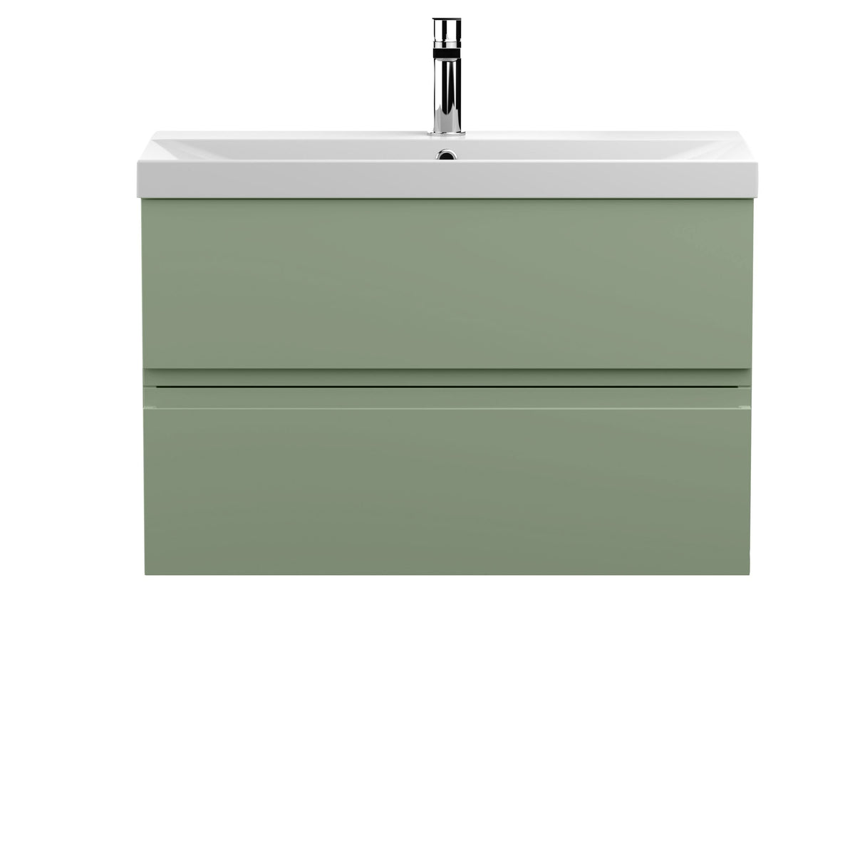 Hudson Reed Urban Wall Hung 2 Drawer Vanity Unit with Thin-Edge Ceramic Basin, Modern Bathroom Furniture in Satin Green, 800mm