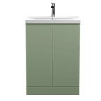 Hudson Reed Urban Floor Standing 2 Soft Close Door Vanity Unit with Mid-Edge Basin, Modern Vanity Unit in Satin Green, 600mm