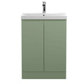 Hudson Reed Urban Floor Standing 2 Soft Close Door Vanity Unit with Thin-Edge Basin, Modern Vanity Unit in Satin Green, 600mm