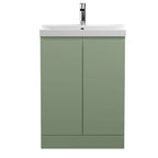 Hudson Reed Urban Floor Standing 2 Soft Close Door Vanity Unit with Thin-Edge Basin, Modern Vanity Unit in Satin Green, 600mm