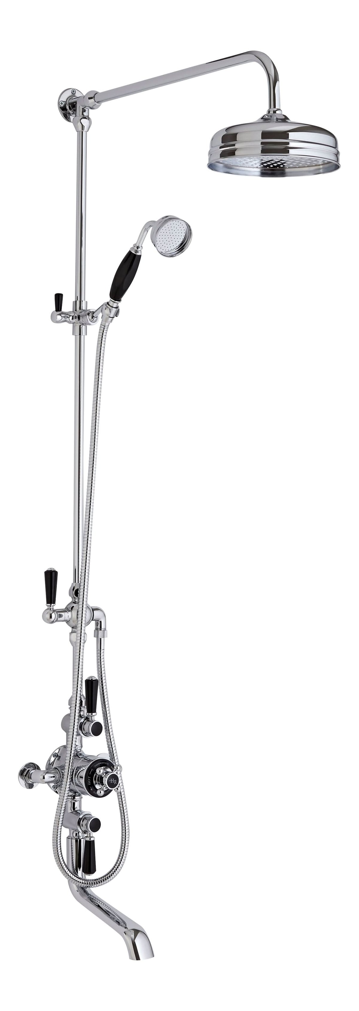 Old London Topaz Triple Exposed Shower Valve & Spout, Shower Valves for Btahroom Shower, Chrome & Black