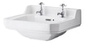 Hudson Reed Richmond Traditional Wall Hung Basin, Victorian Style Sink with 2 Tap Holes, Wall Mounted Small Ceramic Wash Basin, Classic White