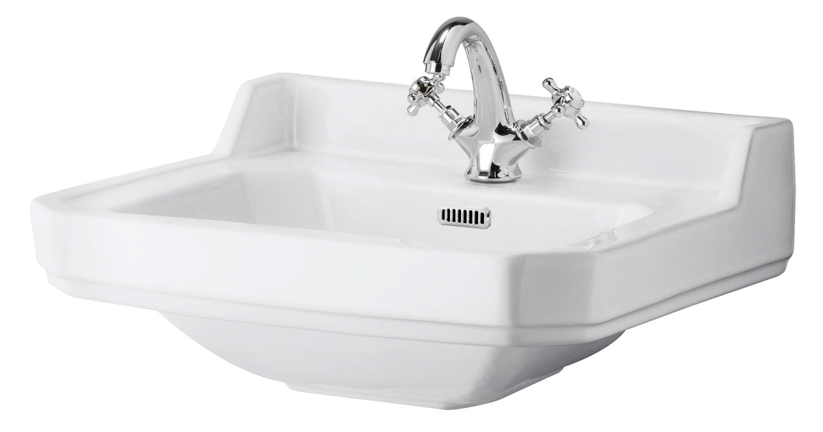 Hudson Reed Richmond Traditional Wall Hung Basin, Victorian Style Sink with 1 Tap Holes, Wall Mounted Small Ceramic Wash Basin, Classic White