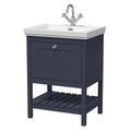 Old London Bexley Floor Standing 1 Drawer Vanity & 1 Tap Hole Fireclay Basin, Stylish Vanity Unit with Basin, Indigo Blue, 600mm