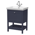 Old London Bexley Floor Standing 1 Drawer Vanity & 1 Tap Hole Fireclay Basin, Stylish Vanity Unit with Basin, Indigo Blue, 600mm