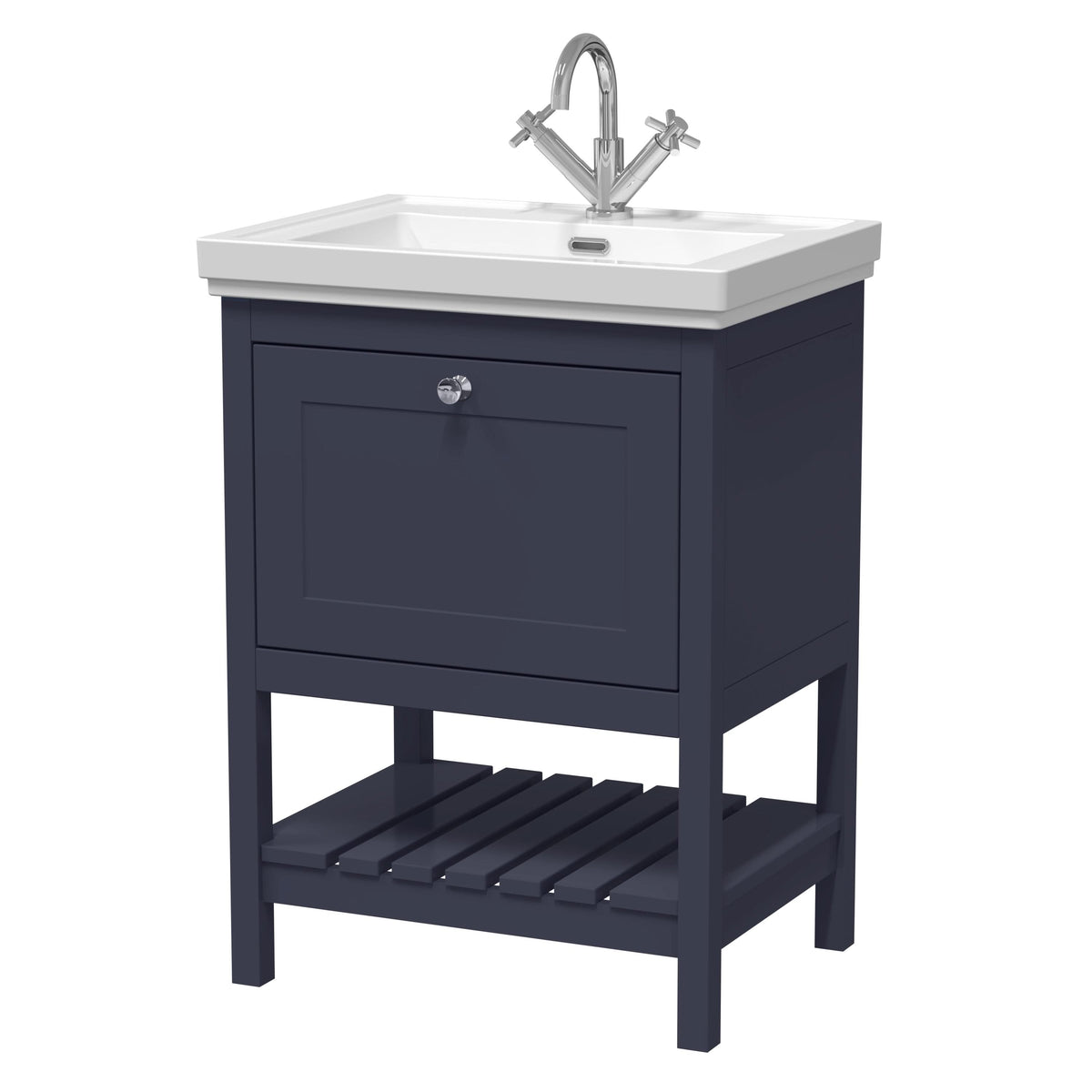 Old London Bexley Floor Standing 1 Drawer Vanity & 1 Tap Hole Fireclay Basin, Stylish Vanity Unit with Basin, Indigo Blue, 600mm