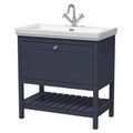 Old London Bexley Floor Standing 1 Drawer Vanity & 1 Tap Hole Fireclay Basin, Stylish Vanity Unit with Basin, Indigo Blue, 800mm