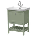 Old London Bexley Floor Standing 1 Drawer Vanity & 1 Tap Hole Fireclay Basin, Stylish Vanity Unit with Basin, Fern Green, 600mm