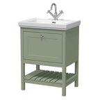 Old London Bexley Floor Standing 1 Drawer Vanity & 1 Tap Hole Fireclay Basin, Stylish Vanity Unit with Basin, Fern Green, 600mm