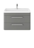 Hudson Reed Solar Wall Hung Vanity Unit with Polymarble Basin, Modern 2 Drawer Bathroom Sink Vanity Unit in Cool Grey, 800mm