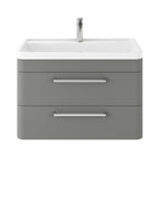 Hudson Reed Solar Wall Hung Vanity Unit with Polymarble Basin, Modern 2 Drawer Bathroom Sink Vanity Unit in Cool Grey, 800mm