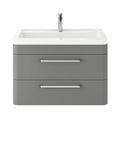 Hudson Reed Solar Wall Hung Vanity Unit with Ceramic Basin, Modern 2 Drawer Bathroom Sink Vanity Unit in Cool Grey, 800mm