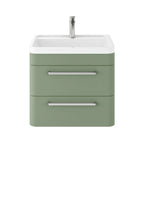Hudson Reed Solar Wall Hung Vanity Unit with Polymarble Basin, Modern 2 Drawer Bathroom Sink Vanity Unit in  Fern Green, 600mm