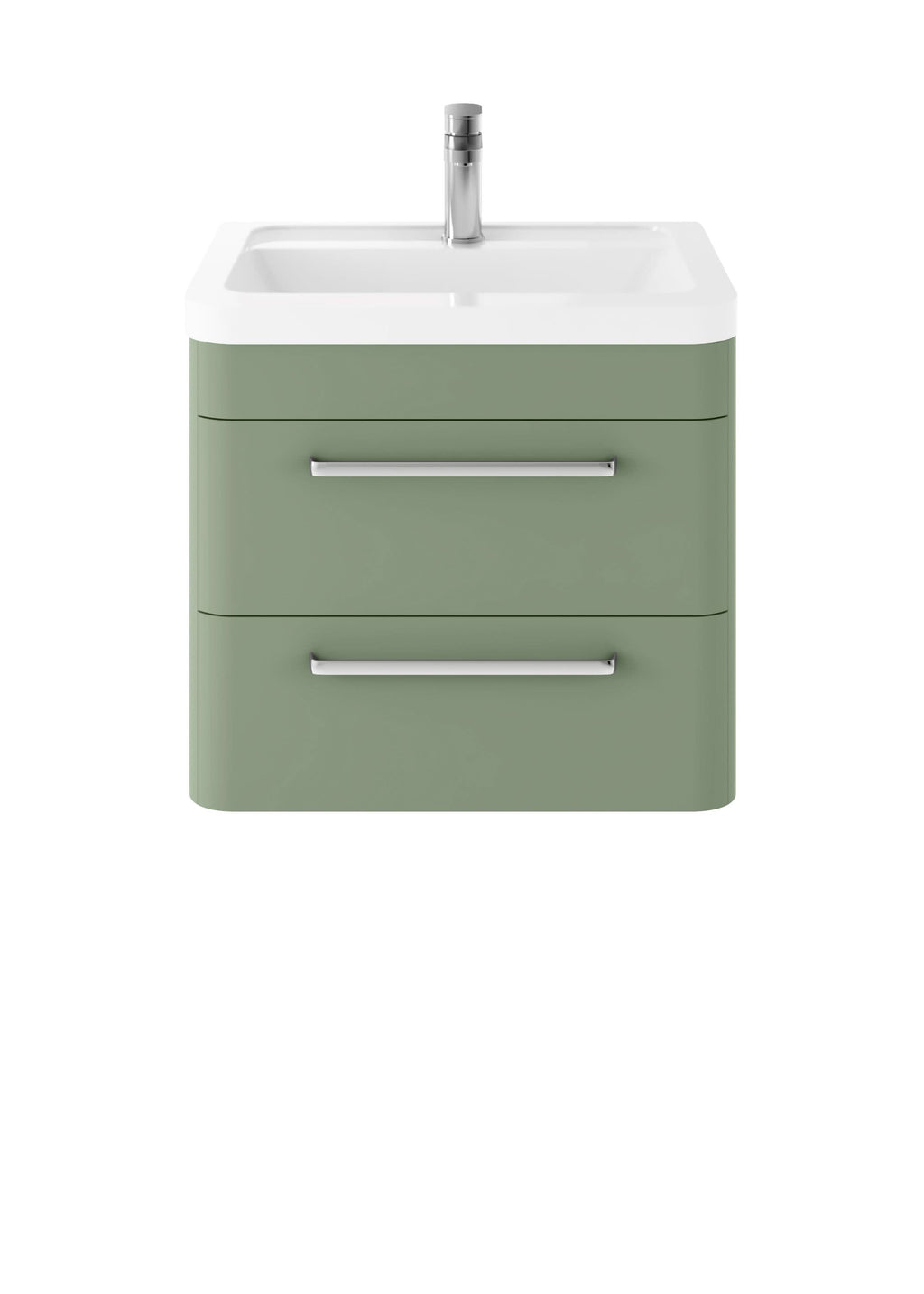 Hudson Reed Solar Wall Hung Vanity Unit with Ceramic Basin, Modern 2 Drawer Bathroom Sink Vanity Unit in  Fern Green, 600mm