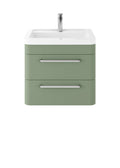 Hudson Reed Solar Wall Hung Vanity Unit with Ceramic Basin, Modern 2 Drawer Bathroom Sink Vanity Unit in  Fern Green, 600mm