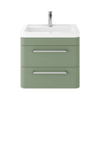 Hudson Reed Solar Wall Hung Vanity Unit with Ceramic Basin, Modern 2 Drawer Bathroom Sink Vanity Unit in  Fern Green, 600mm