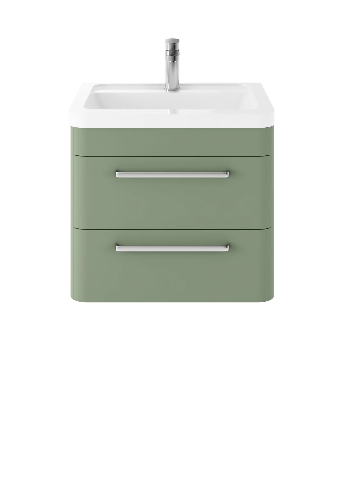Hudson Reed Solar Wall Hung Vanity Unit with Ceramic Basin, Modern 2 Drawer Bathroom Sink Vanity Unit in  Fern Green, 600mm