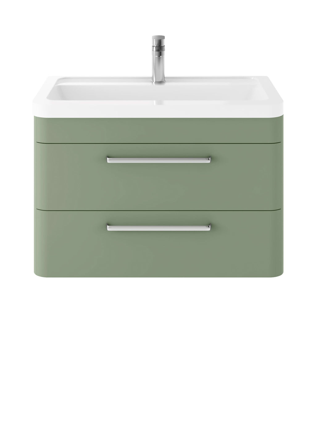 Hudson Reed Solar Wall Hung Vanity Unit with Ceramic Basin, Modern 2 Drawer Bathroom Sink Vanity Unit in  Fern Green, 800mm