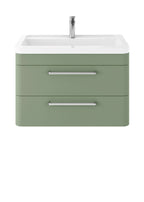 Hudson Reed Solar Wall Hung Vanity Unit with Ceramic Basin, Modern 2 Drawer Bathroom Sink Vanity Unit in  Fern Green, 800mm