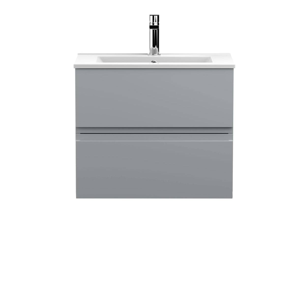 Hudson Reed Urban Wall Hung 2 Drawer Vanity Unit with Minimalist Ceramic Basin, Modern Bathroom Furniture in Satin Grey, 600mm