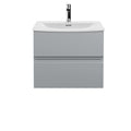Hudson Reed Urban Wall Hung 2 Drawer Vanity Unit with Curved Ceramic Basin, Modern Bathroom Furniture in Satin Grey, 600mm