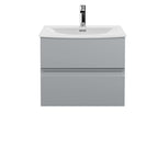 Hudson Reed Urban Wall Hung 2 Drawer Vanity Unit with Curved Ceramic Basin, Modern Bathroom Furniture in Satin Grey, 600mm