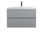 Hudson Reed Urban Wall Hung 2 Drawer Vanity Unit with Mid-Edge Ceramic Basin, Modern Bathroom Furniture in Satin Grey, 800mm