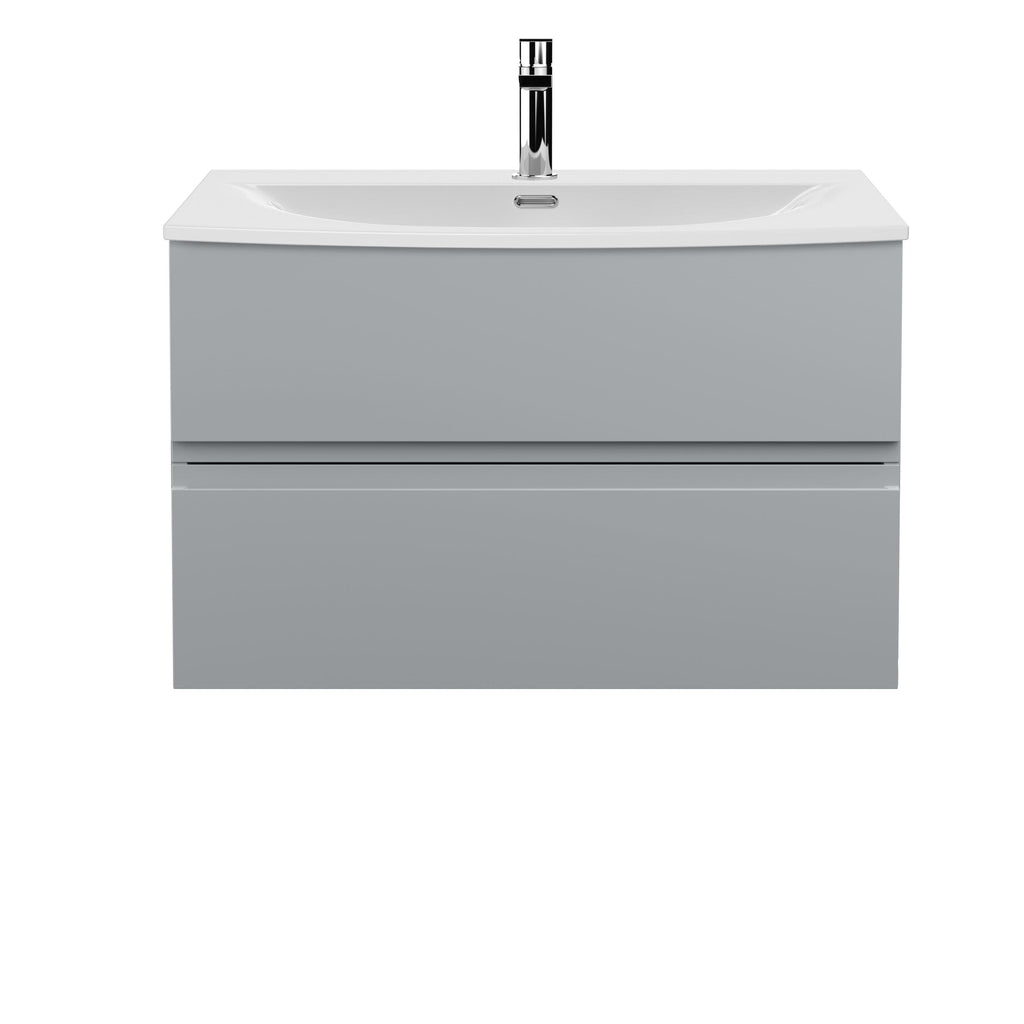 Hudson Reed Urban Wall Hung 2 Drawer Vanity Unit with Curved Ceramic Basin, Modern Bathroom Furniture in Satin Grey, 800mm