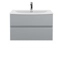 Hudson Reed Urban Wall Hung 2 Drawer Vanity Unit with Curved Ceramic Basin, Modern Bathroom Furniture in Satin Grey, 800mm