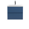 Hudson Reed Urban Wall Hung 2 Drawer Vanity Unit with Mid-Edge Ceramic Basin, Modern Bathroom Furniture in Satin Blue, 600mm