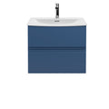 Hudson Reed Urban Wall Hung 2 Drawer Vanity Unit with Curved Ceramic Basin, Modern Bathroom Furniture in Satin Blue, 600mm