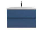 Hudson Reed Urban Wall Hung 2 Drawer Vanity Unit with Mid-Edge Ceramic Basin, Modern Bathroom Furniture in Satin Blue, 800mm