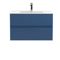 Hudson Reed Urban Wall Hung 2 Drawer Vanity Unit with Minimalist Ceramic Basin, Modern Bathroom Furniture in Satin Blue, 800mm