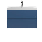 Hudson Reed Urban Wall Hung 2 Drawer Vanity Unit with Thin-Edge Ceramic Basin, Modern Bathroom Furniture in Satin Blue, 800mm